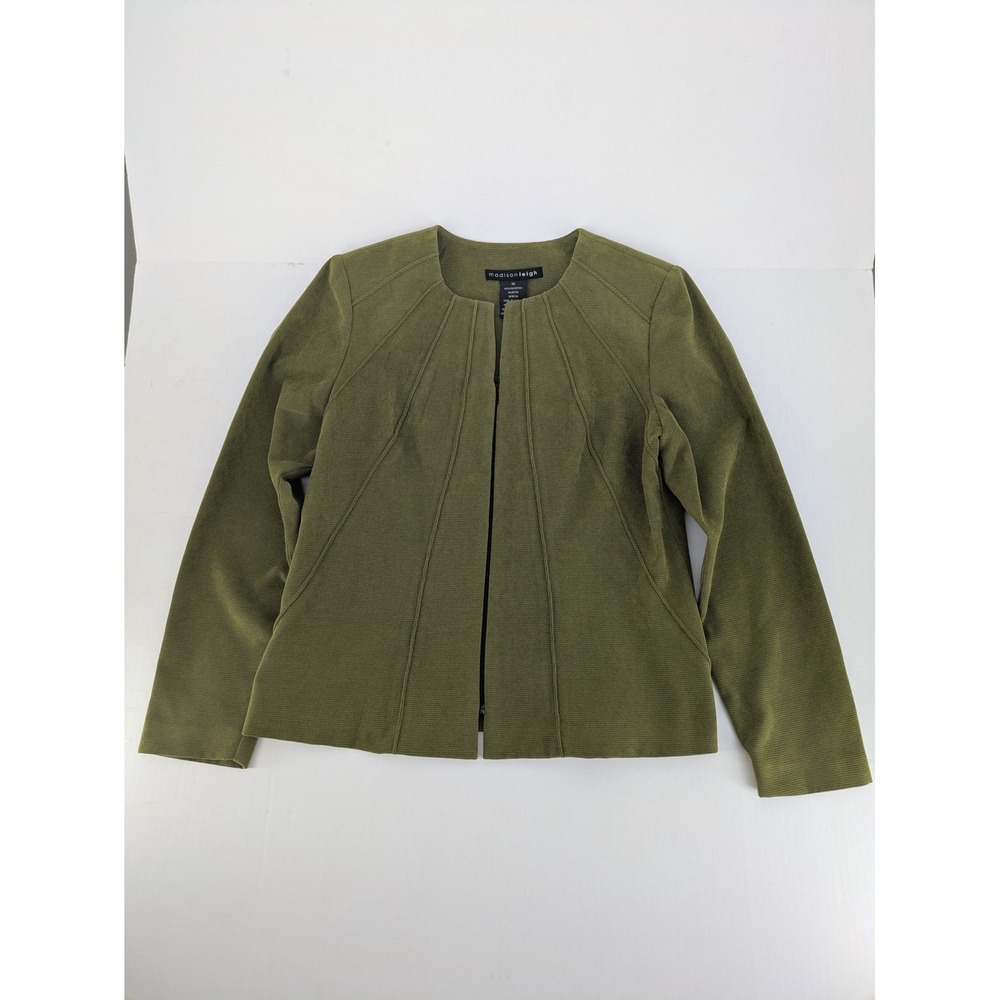 Madison Leigh Jacket Womens 10 Olive Green Zip Front Textured Knit Blazer Coat